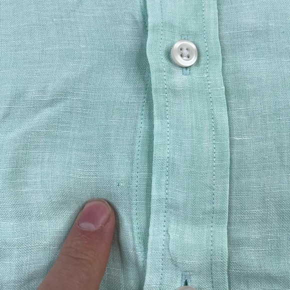Nautica Shirt Mens Medium Green Linen Short Sleeve Collared Button Up Coastal‎ - Picture 4 of 12
